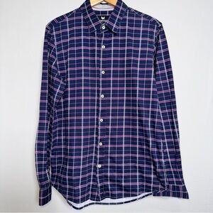 Buttercloth Men's Plaid Button Down Shirt Navy and Pink Large Tall Fit